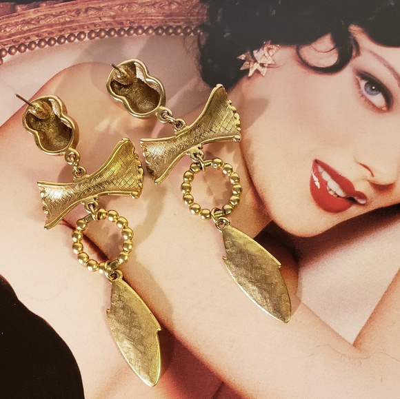 Vintage 1980s Statement Drop Dangle Earrings - Picture 2 of 3